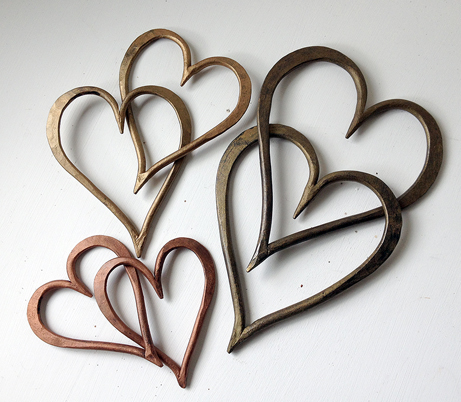 Forged Linked Hearts; Small Copper, Medium New Bronze, Large Antique Bronze finishes